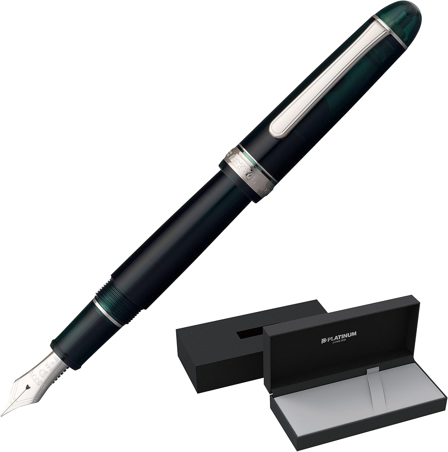 PLATINUM Japanese Fountain Pen #3776 Century Rhodium Laurel Green SF/Green / 0.30-036 mm/Handmade / 14 Karat Gold Nib/with Gift Box/Fountain Pen