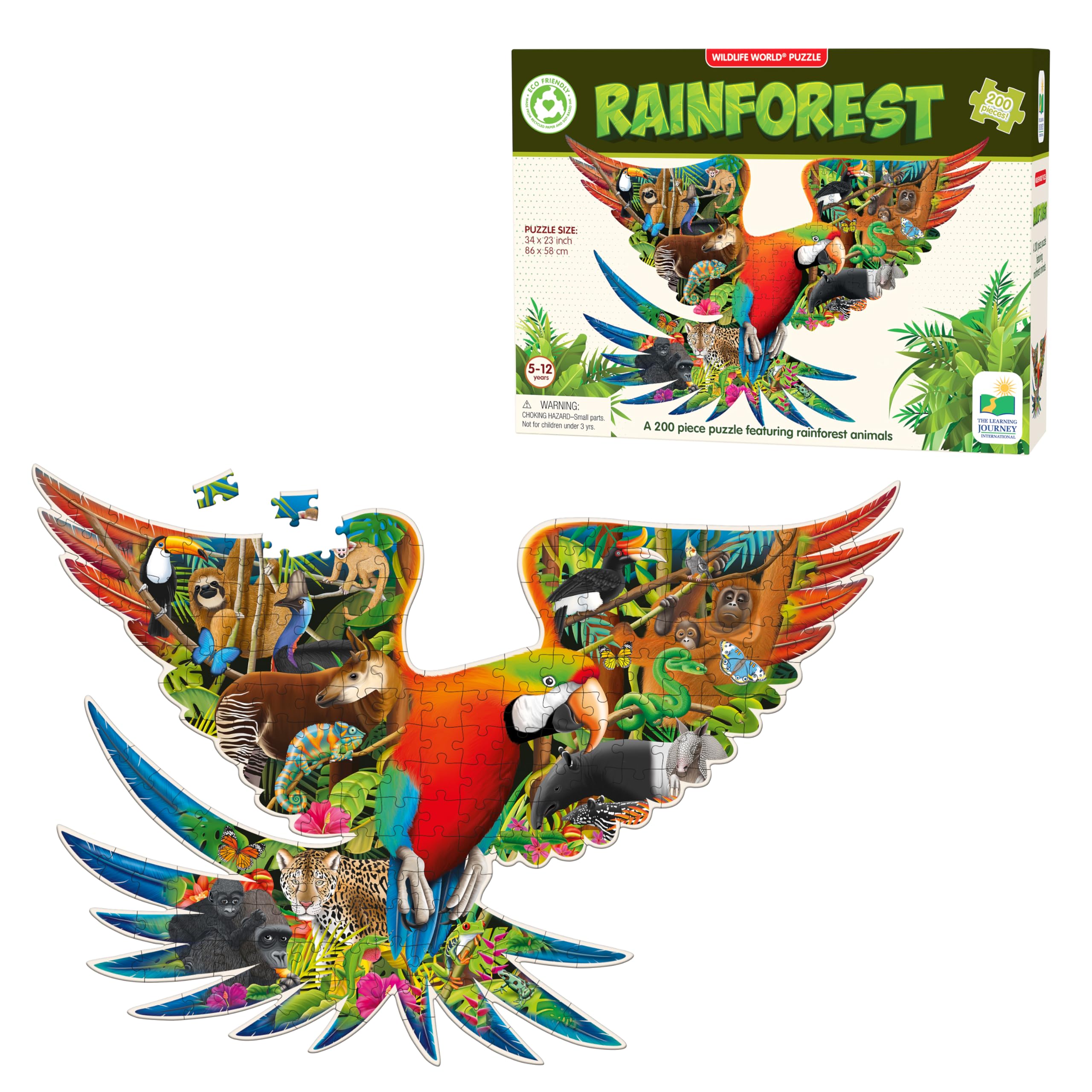 The Learning Journey Wildlife World Rainforest 200 piece Jigsaw Puzzle, Vibrant Colors