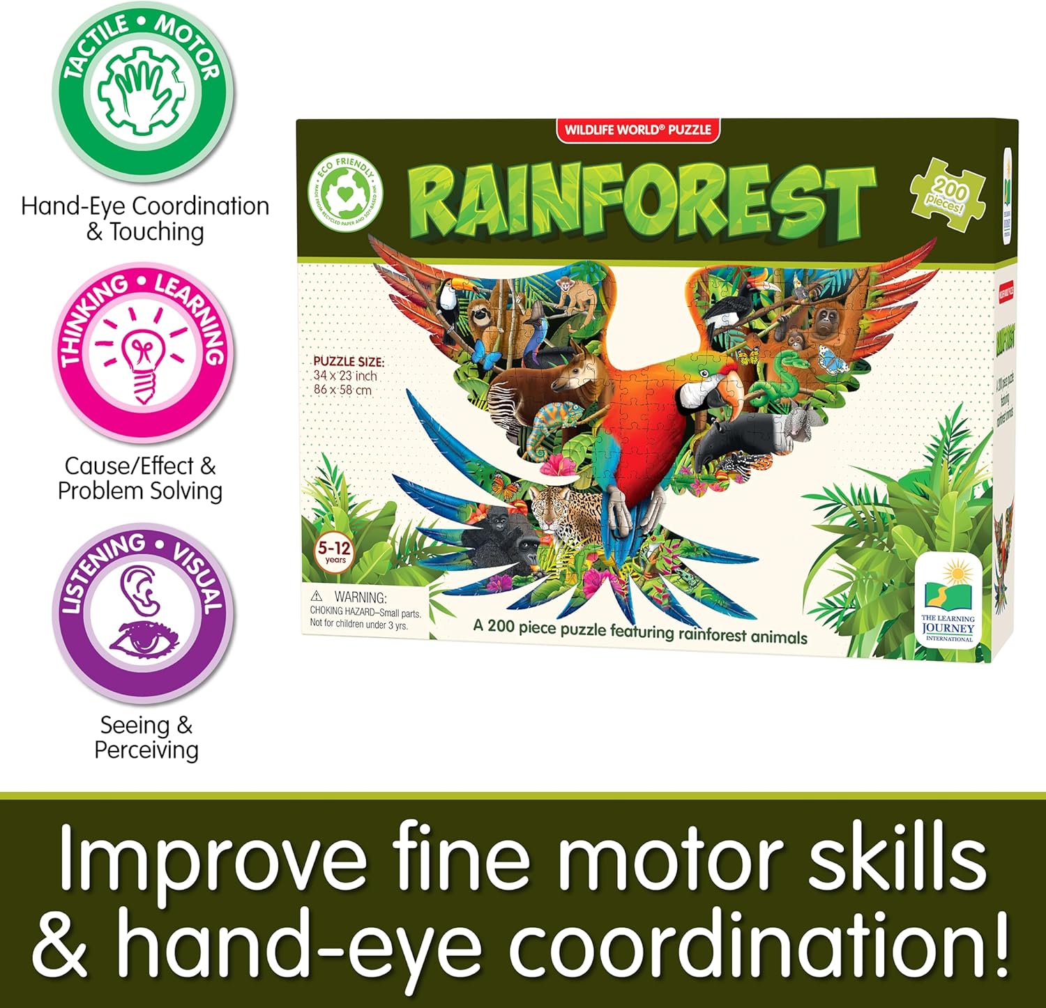 The Learning Journey Wildlife World Rainforest 200 piece Jigsaw Puzzle, Vibrant Colors