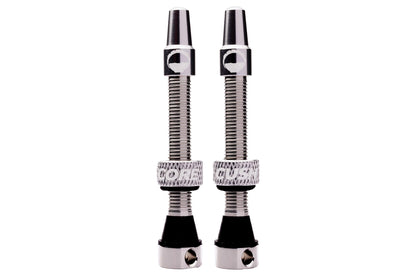 CushCore Tubeless Valves Silver – Premium 44mm Presta Valves for MTB, Gravel & Road Wheels – Insert Compatible, Removable Core, Sealant Ready (Pair