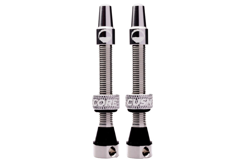 CushCore Tubeless Valves Silver – Premium 44mm Presta Valves for MTB, Gravel & Road Wheels – Insert Compatible, Removable Core, Sealant Ready (Pair