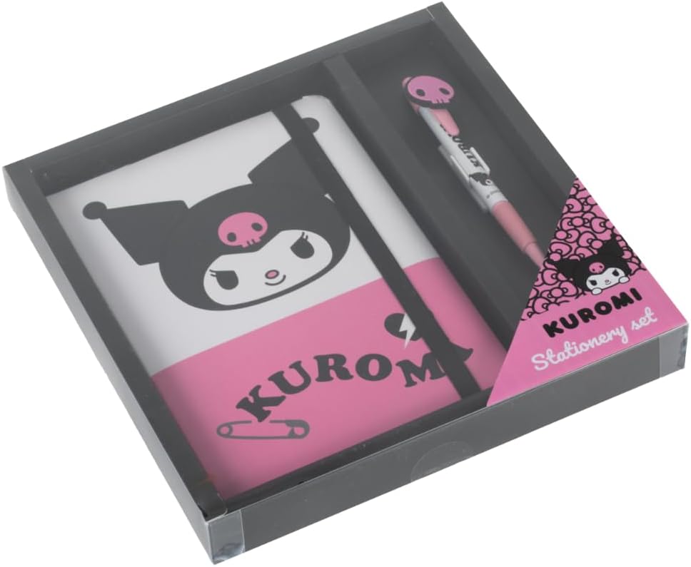 Cerdà Hello Kitty Schreibset - Notizbuch - Kugelschreiber - Kuromi-Motiv - Schwarz und Rosa