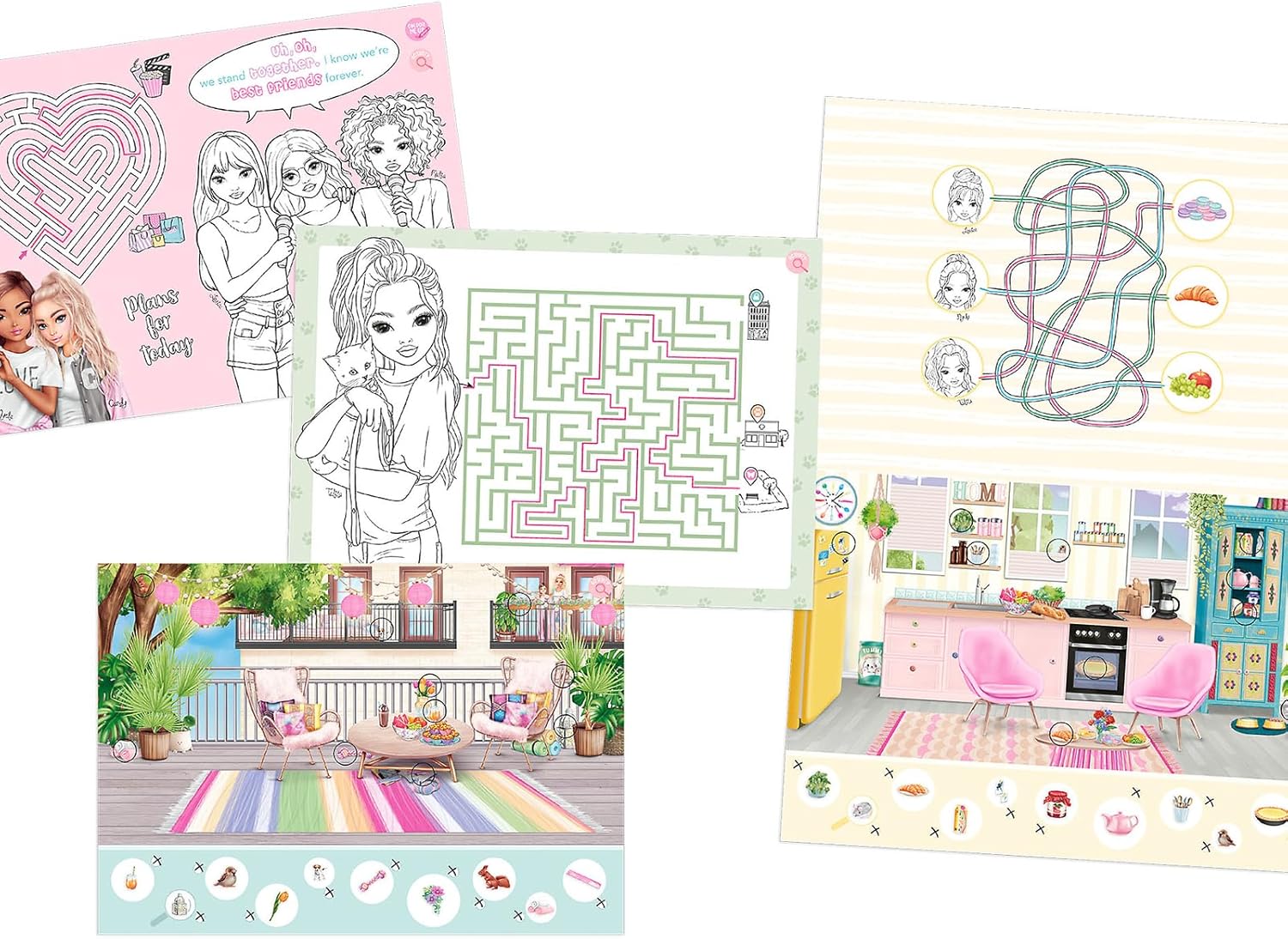 Depesche 13731 TOPModel XXL Activity Book with 24 Pre-Printed Pages for Colouring, Puzzles and Stickers, Set Including 4 Sheets of Stickers