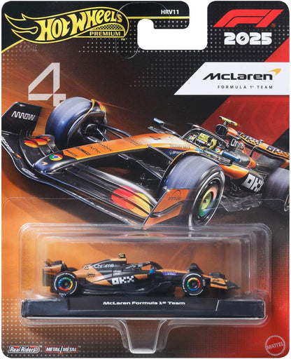 Hot Wheels 1:64 Scale Premium Die-Cast Formula 1® Collectible Toy Race Car with Real Riders Tires & Metal/Metal Body & Chassis (Styles May Vary), JKD88