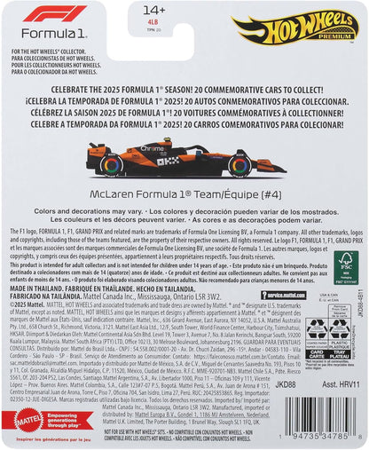 Hot Wheels 1:64 Scale Premium Die-Cast Formula 1® Collectible Toy Race Car with Real Riders Tires & Metal/Metal Body & Chassis (Styles May Vary), JKD88