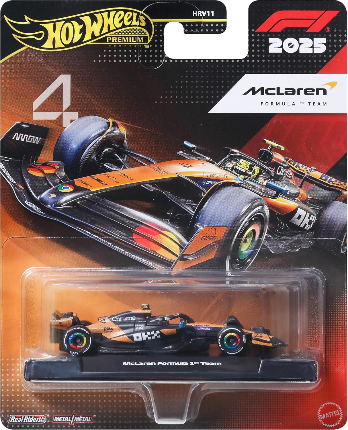 Hot Wheels 1:64 Scale Premium Die-Cast Formula 1® Collectible Toy Race Car with Real Riders Tires & Metal/Metal Body & Chassis (Styles May Vary), JKD88