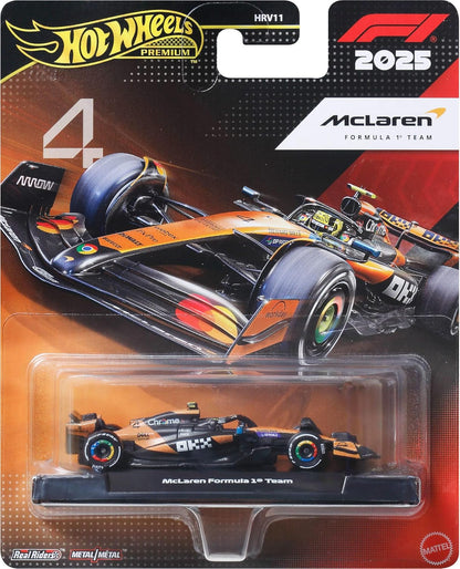 Hot Wheels 1:64 Scale Premium Die-Cast Formula 1® Collectible Toy Race Car with Real Riders Tires & Metal/Metal Body & Chassis (Styles May Vary), JKD88