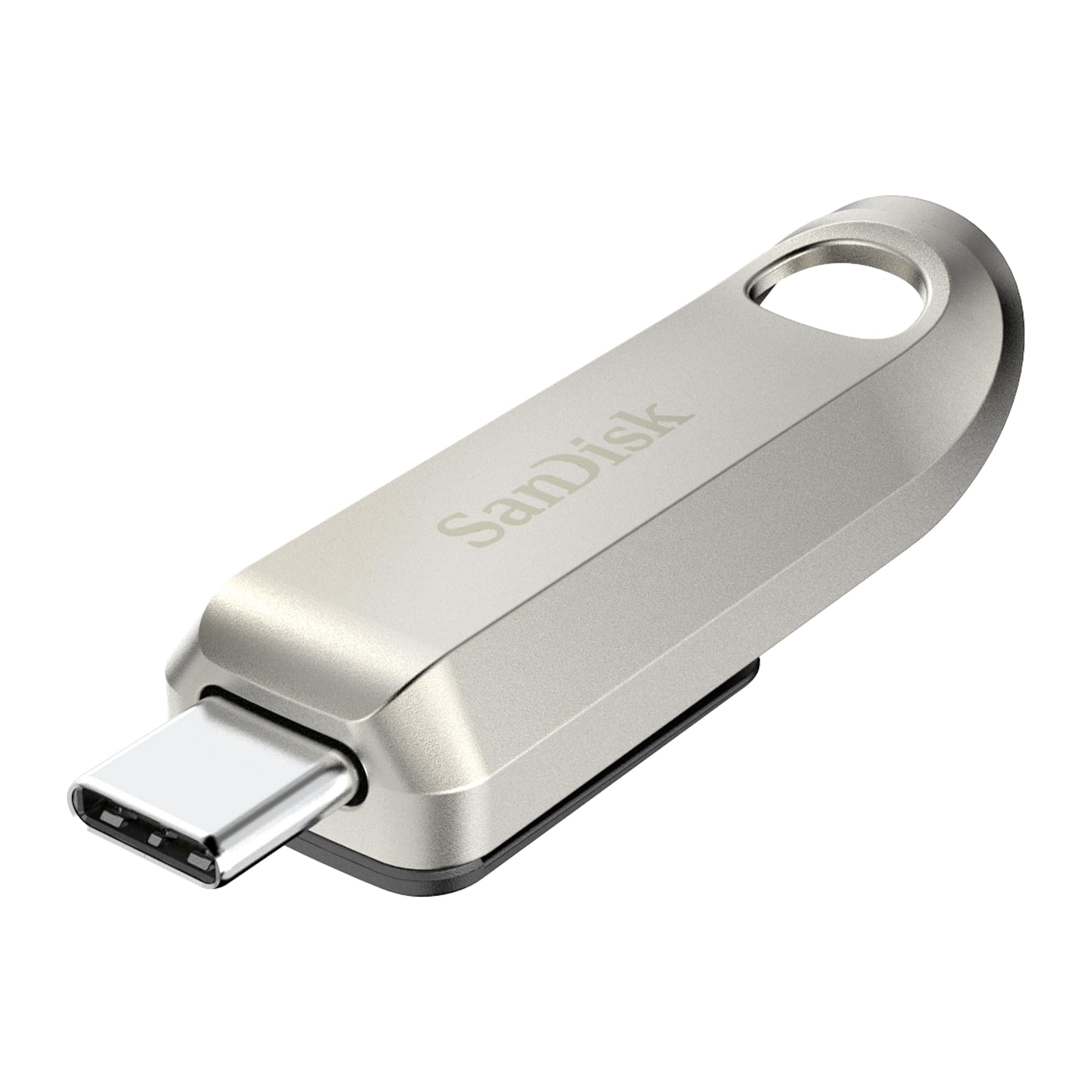 SanDisk 64GB Ultra Luxe USB Type-C Flash Drive, USB stick, memory stick with fast performance, up to 300 MB/s read speeds, USB 3.2 Gen 1, rectractable Connector, metal design, keyring, Silver