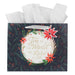 Christian Art Gifts Large Landscape Inspirational Christmas Gift Bag, Tag & Wrapping Tissue Paper Set for Men & Women: Joy to the World, Sturdy Satin Ribbon Handles, Blue Poinsettia Multicolor Design