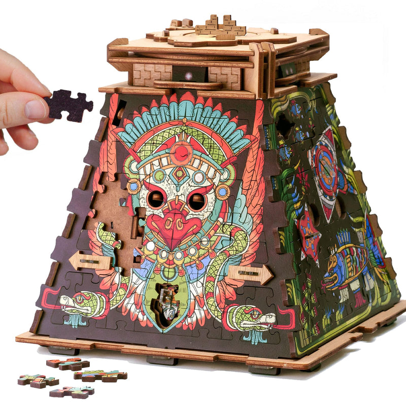 iDventure Cluepuzzle Pyramid of the Sun | Escape Room Game with Jigsaw Puzzle | Sequential Puzzles Puzzle Box Adults and 10+ | Gift Box | Treasure box | 3D Wooden Puzzle | Money Gift box