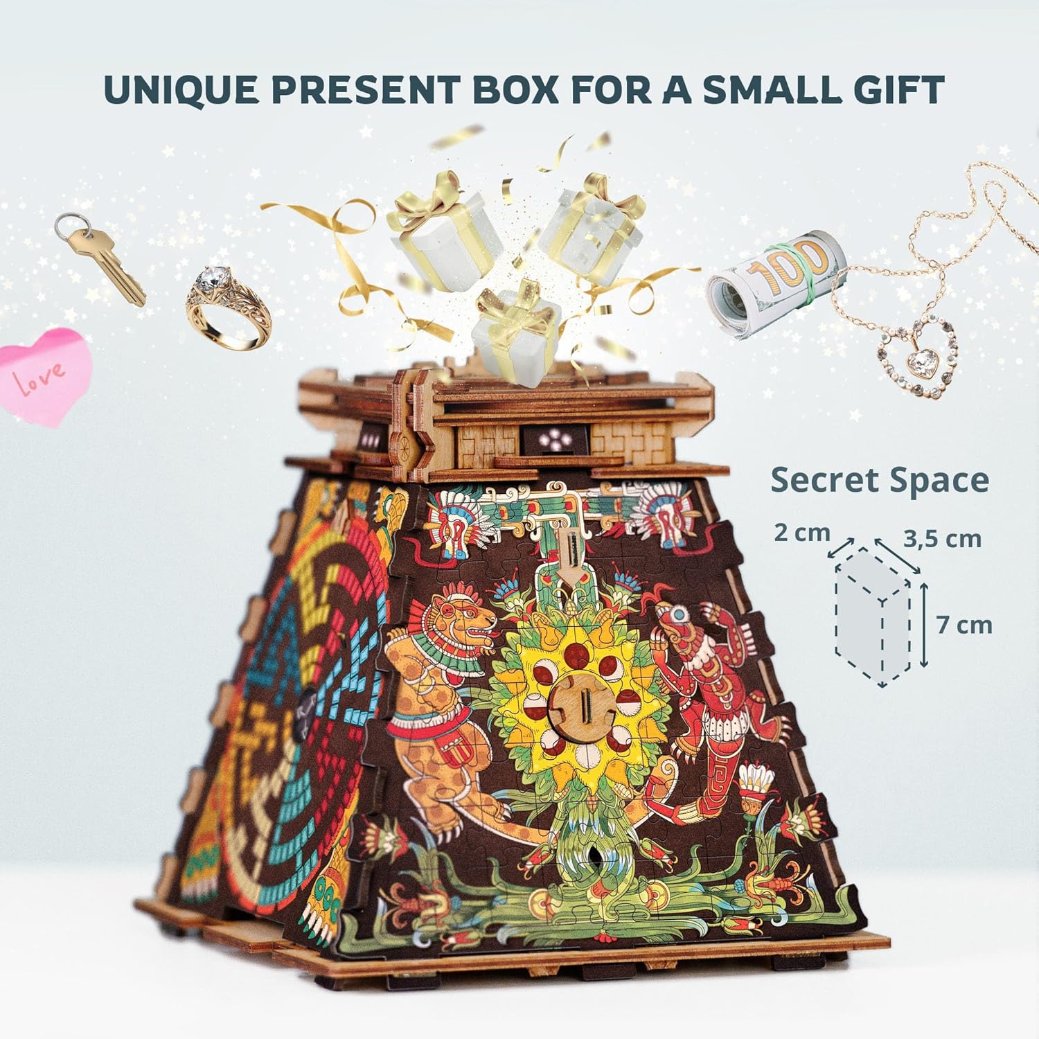 iDventure Cluepuzzle Pyramid of the Sun | Escape Room Game with Jigsaw Puzzle | Sequential Puzzles Puzzle Box Adults and 10+ | Gift Box | Treasure box | 3D Wooden Puzzle | Money Gift box