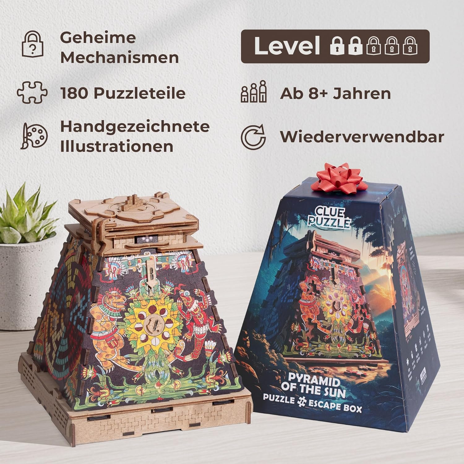 iDventure Cluepuzzle Pyramid of the Sun | Escape Room Game with Jigsaw Puzzle | Sequential Puzzles Puzzle Box Adults and 10+ | Gift Box | Treasure box | 3D Wooden Puzzle | Money Gift box
