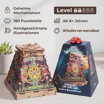 iDventure Cluepuzzle Pyramid of the Sun | Escape Room Game with Jigsaw Puzzle | Sequential Puzzles Puzzle Box Adults and 10+ | Gift Box | Treasure box | 3D Wooden Puzzle | Money Gift box