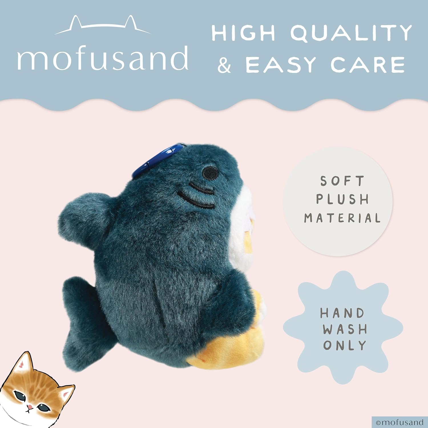 Blue Sky Studios Mofusand Plush – Cute Cat in Shark Outfit – Soft Kawaii Stuffed Toy – Collectible Kitty Plushie – Official Licensed Gift