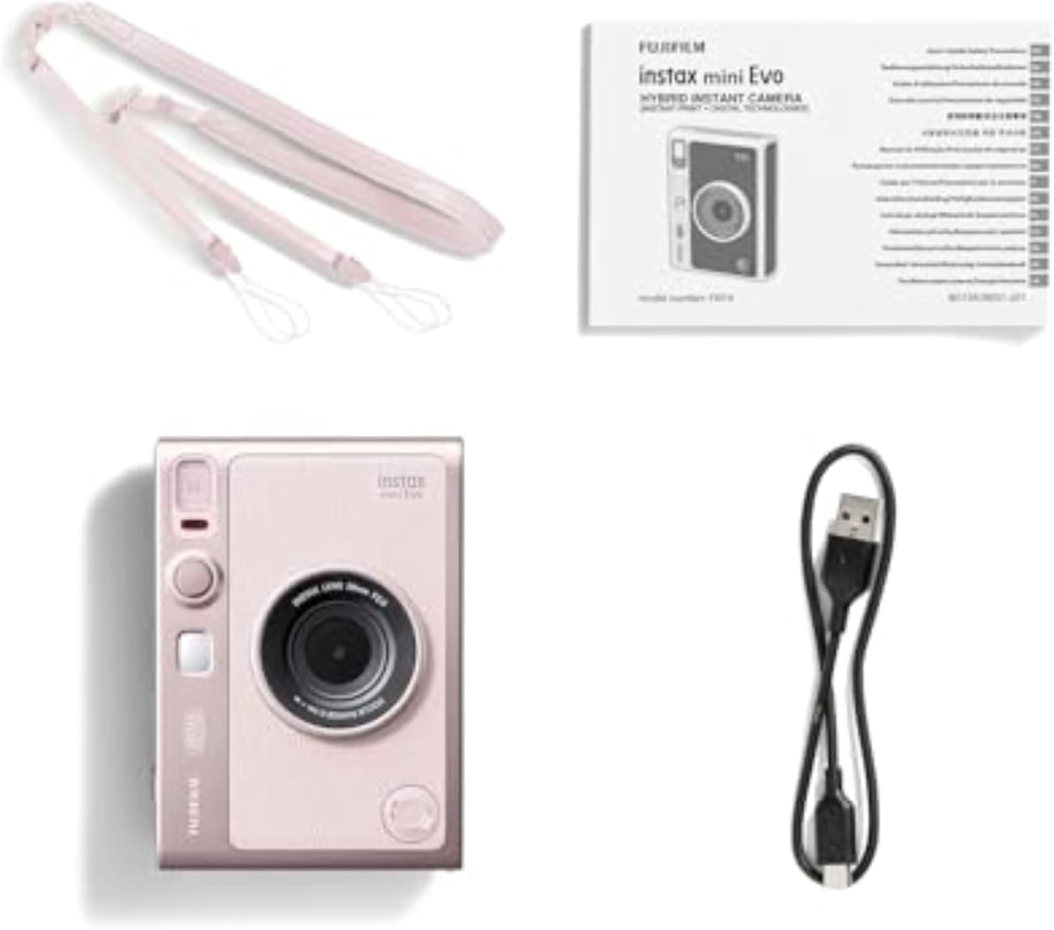 instax mini EVO 2-in-1 Hybrid Digital camera and photo printer, 2.7 inch rear LCD screen, with 10 lens and 10 film effects, uses instax mini film sold separately, Gentle Rose colour