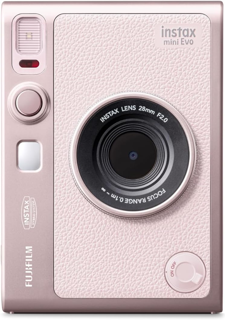 instax mini EVO 2-in-1 Hybrid Digital camera and photo printer, 2.7 inch rear LCD screen, with 10 lens and 10 film effects, uses instax mini film sold separately, Gentle Rose colour
