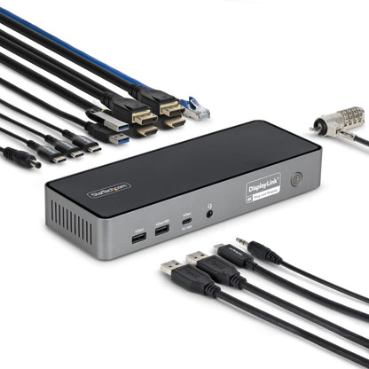 StarTech.com Triple Monitor USB-C Docking Station, 4K 60Hz DisplayLink Dock for MacBook M1 M2 M3 M4 & Windows, 2.5GbE, 2x HDMI & 2x DP, 140W Laptop Charging, USB-C DP Alt Mode - TAA