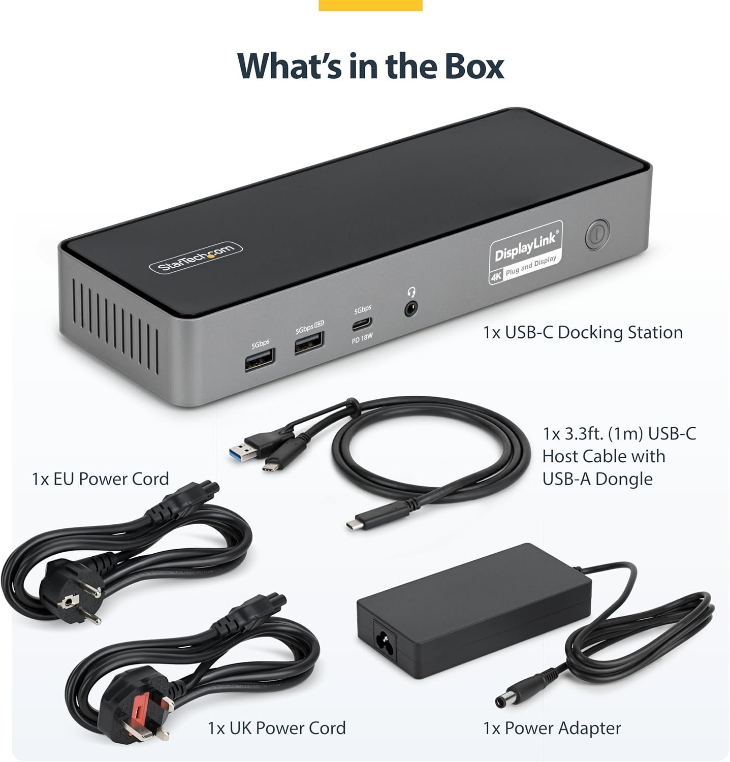 StarTech.com Triple Monitor USB-C Docking Station, 4K 60Hz DisplayLink Dock for MacBook M1 M2 M3 M4 & Windows, 2.5GbE, 2x HDMI & 2x DP, 140W Laptop Charging, USB-C DP Alt Mode - TAA