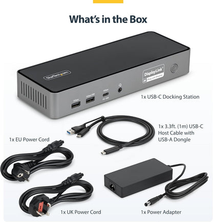 StarTech.com Triple Monitor USB-C Docking Station, 4K 60Hz DisplayLink Dock for MacBook M1 M2 M3 M4 & Windows, 2.5GbE, 2x HDMI & 2x DP, 140W Laptop Charging, USB-C DP Alt Mode - TAA