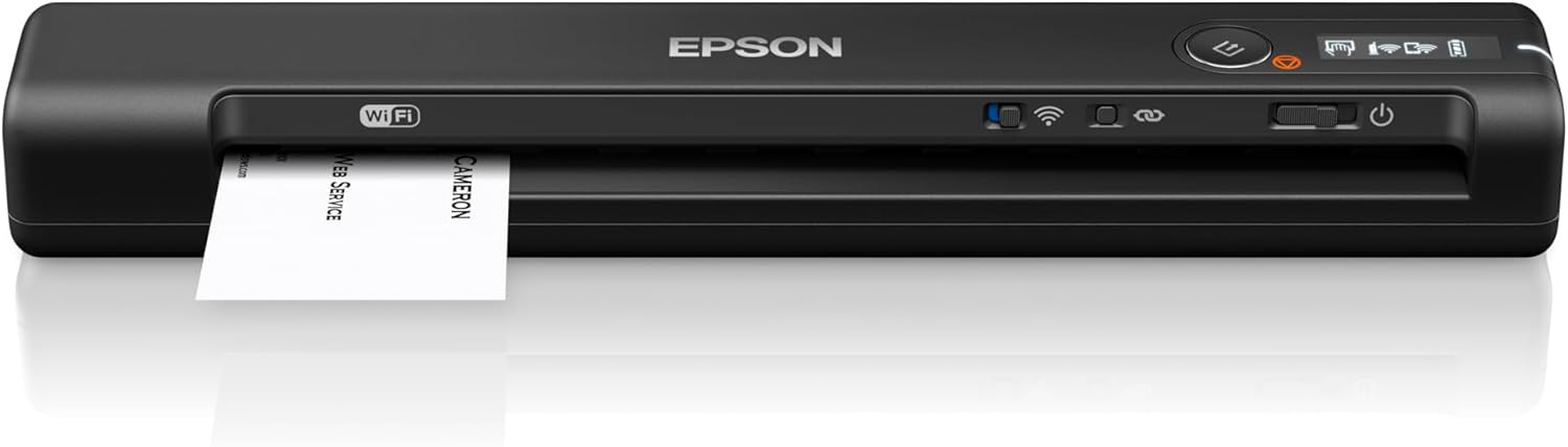 Epson Workforce ES-60W Wireless Ultra Portable A4 Document Scanner with Li-ion battery (300 page) and USB 3.0, 200-1200dpi, 4 seconds per page