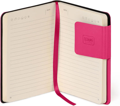 Legami - My Notebook, 6 mm ruled notebook, Raspberry, Small, FSC certified paper, 192 pages, soft cover, elastic closure, 9.5 x 13.5 cm