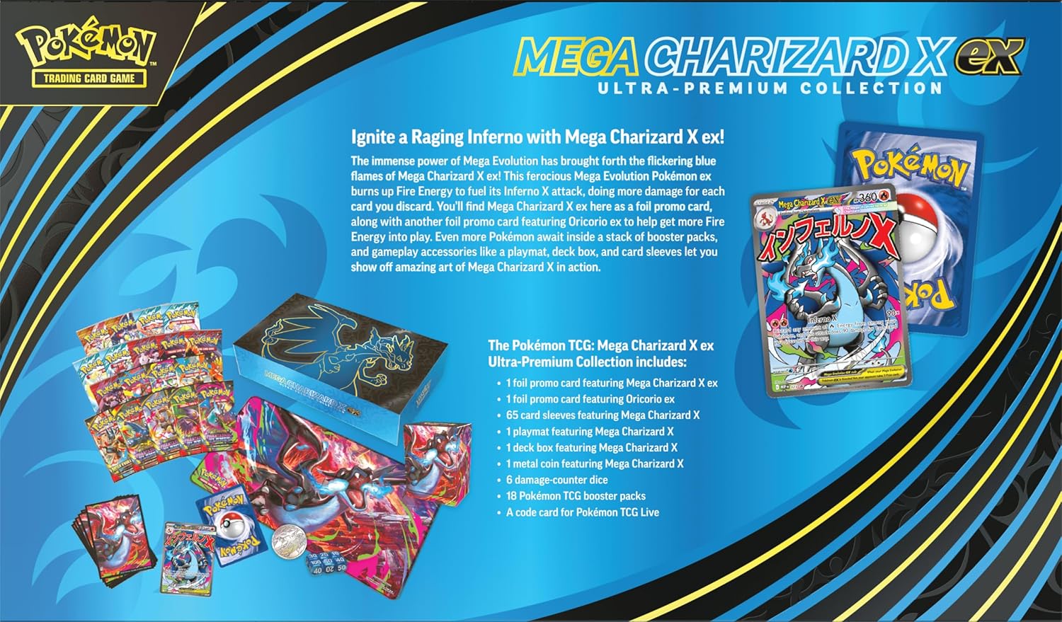 Pokémon TCG: Mega Charizard X ex Ultra-Premium Collection (2 Foil Promo Cards, 18 Boosters & Premium Accessories