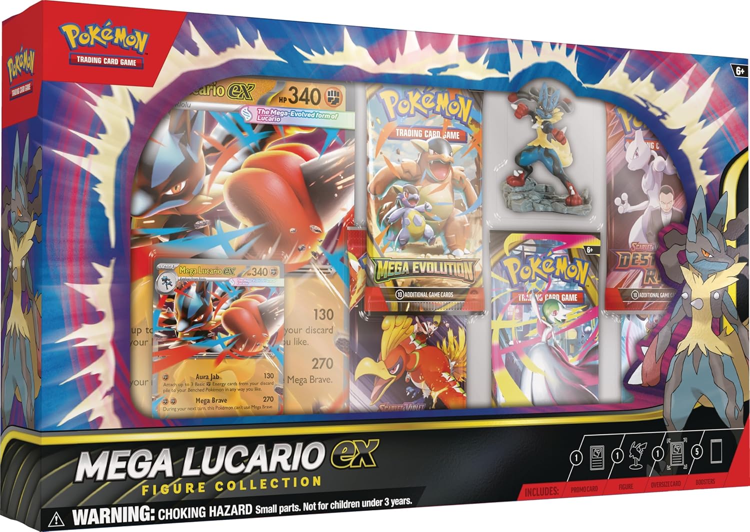 Pokémon TCG: Mega Lucario ex Figure Collection (1 Etched Foil Promo Card, 1 Oversize Promo Card, 5 Booster Packs & 1 Mega Lucario Figure