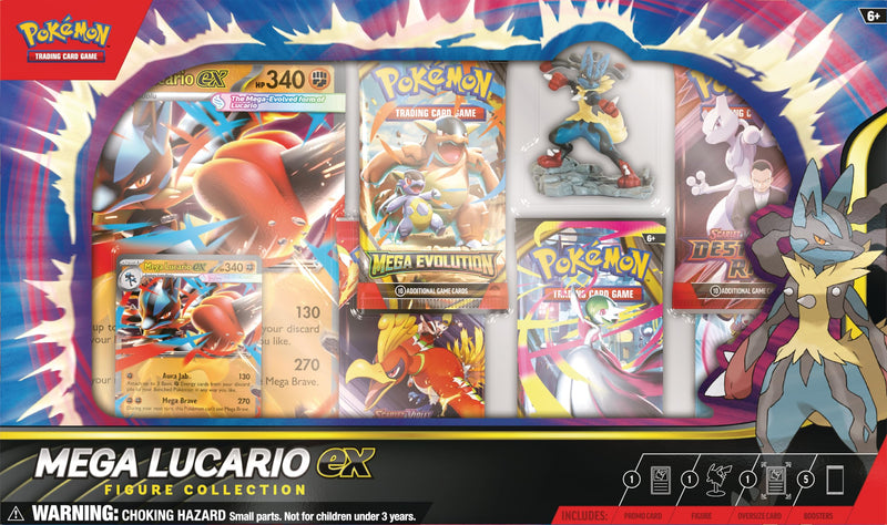 Pokémon TCG: Mega Lucario ex Figure Collection (1 Etched Foil Promo Card, 1 Oversize Promo Card, 5 Booster Packs & 1 Mega Lucario Figure