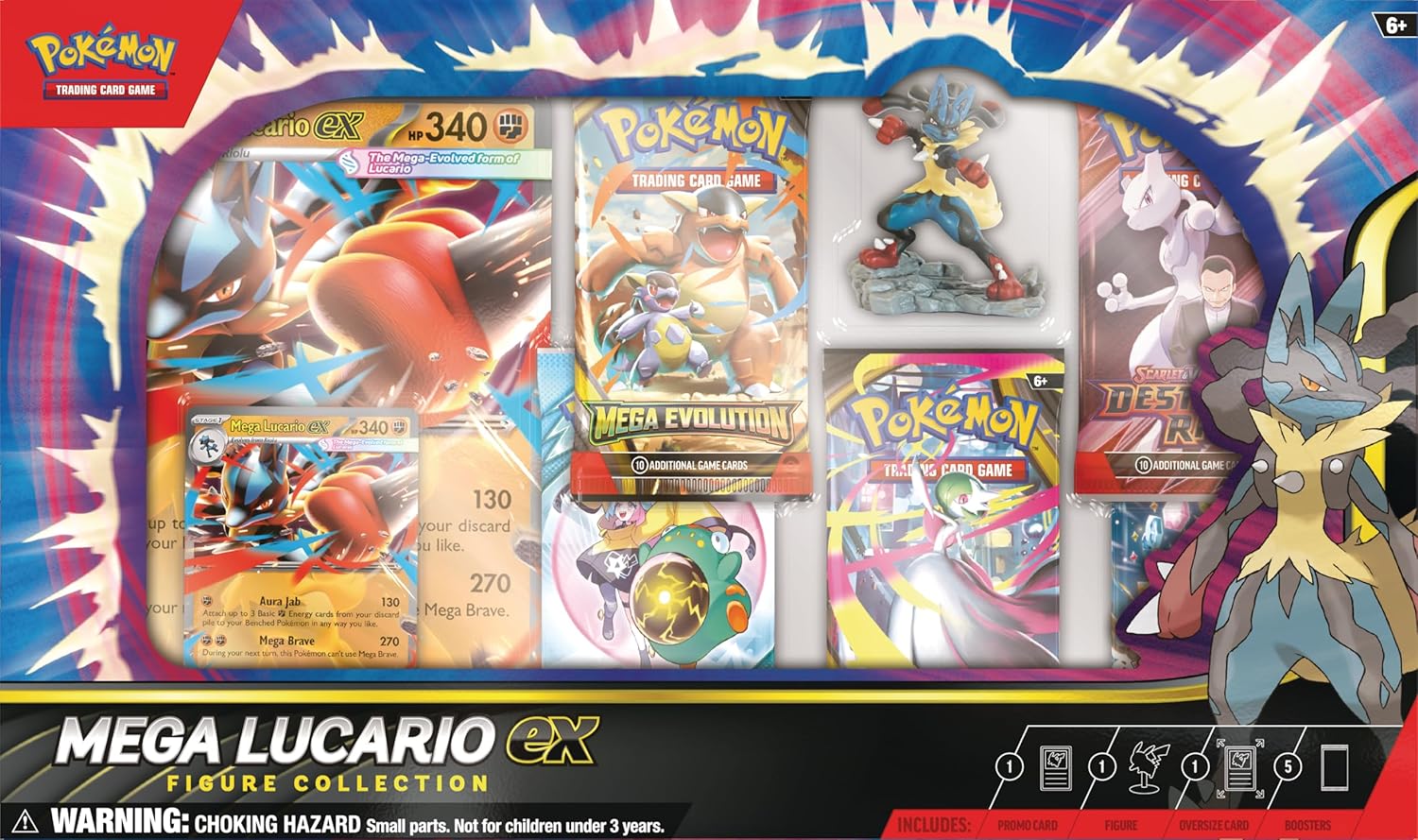 Pokémon TCG: Mega Lucario ex Figure Collection (1 Etched Foil Promo Card, 1 Oversize Promo Card, 5 Booster Packs & 1 Mega Lucario Figure
