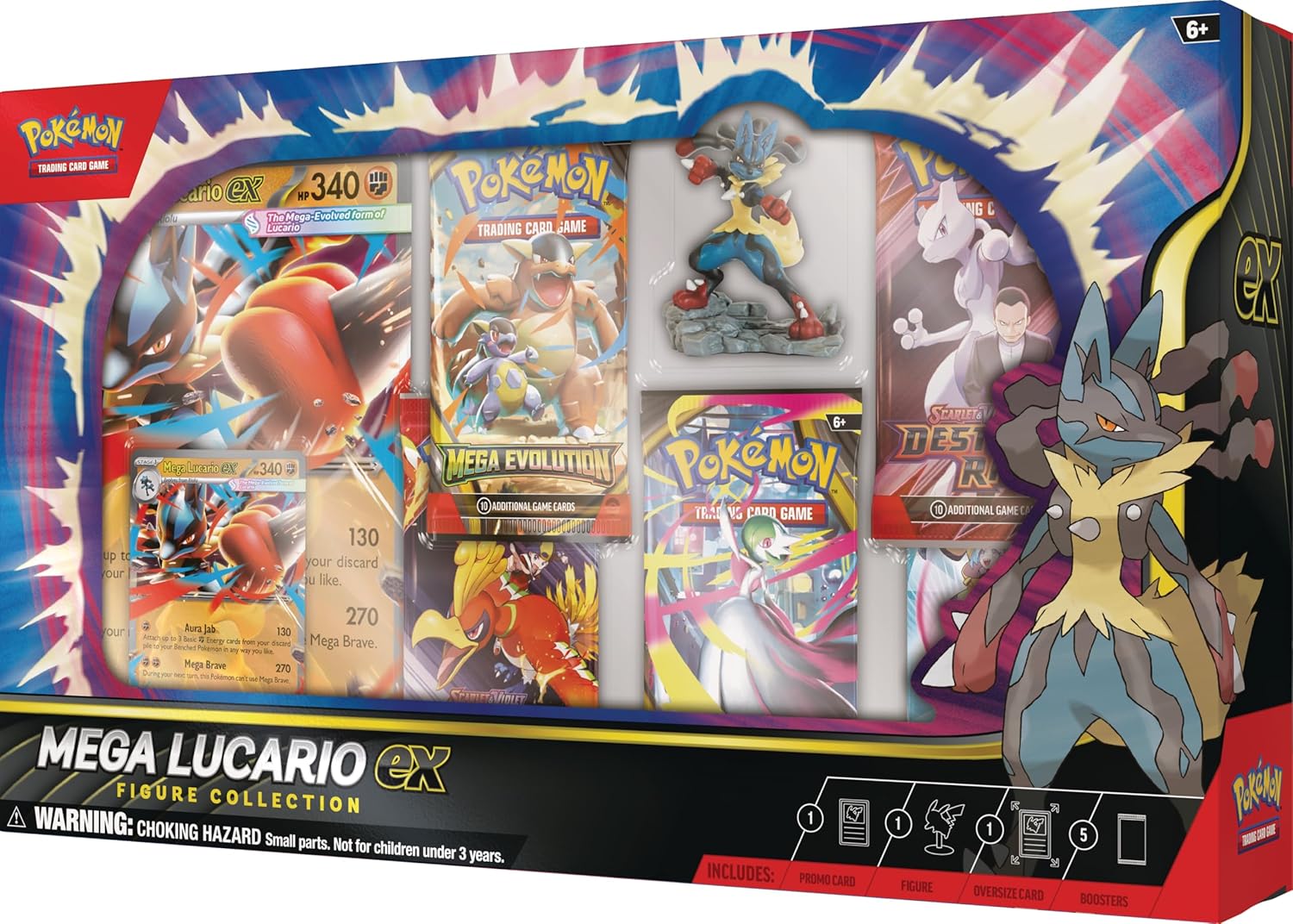 Pokémon TCG: Mega Lucario ex Figure Collection (1 Etched Foil Promo Card, 1 Oversize Promo Card, 5 Booster Packs & 1 Mega Lucario Figure