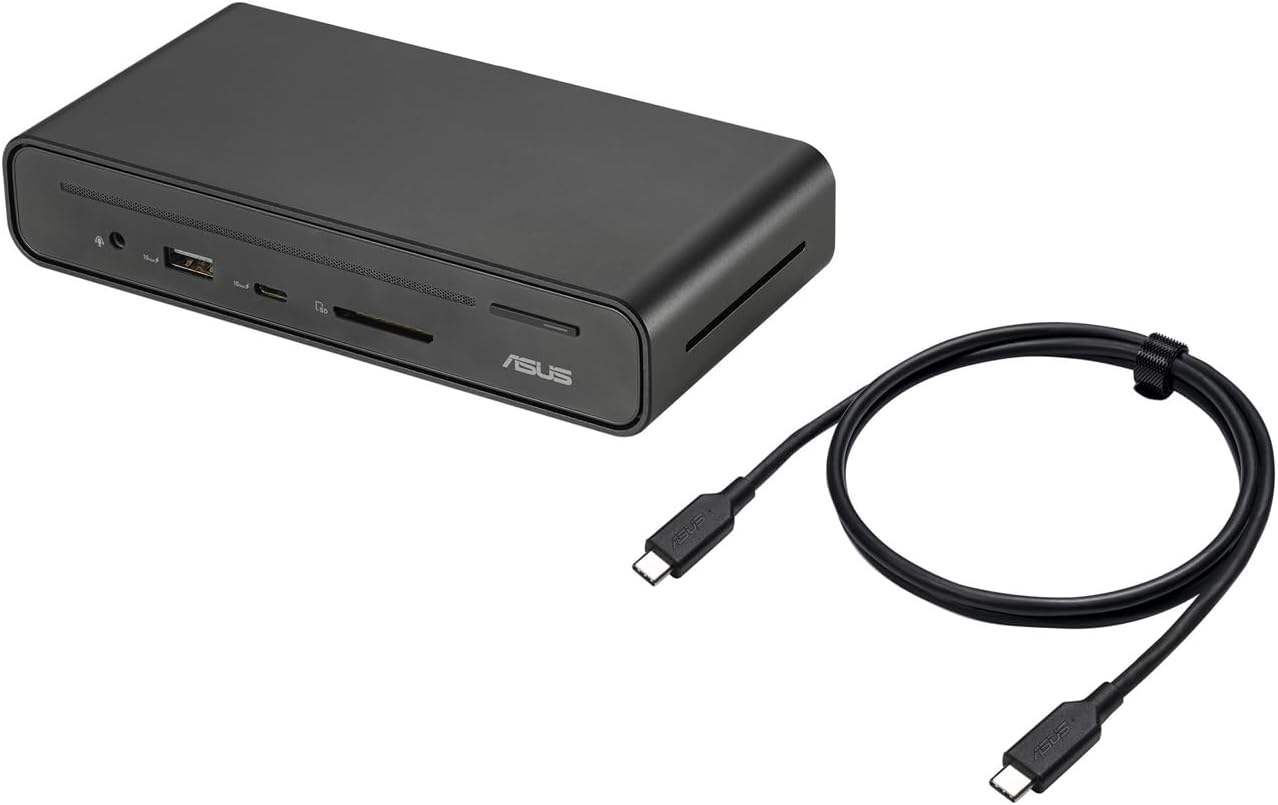 Asus DC301 Triple Display Dock – 12-in-1 USB-C Docking Station – 90W – 3 4K Displays – HDMI/DP/RJ45/USB/SD