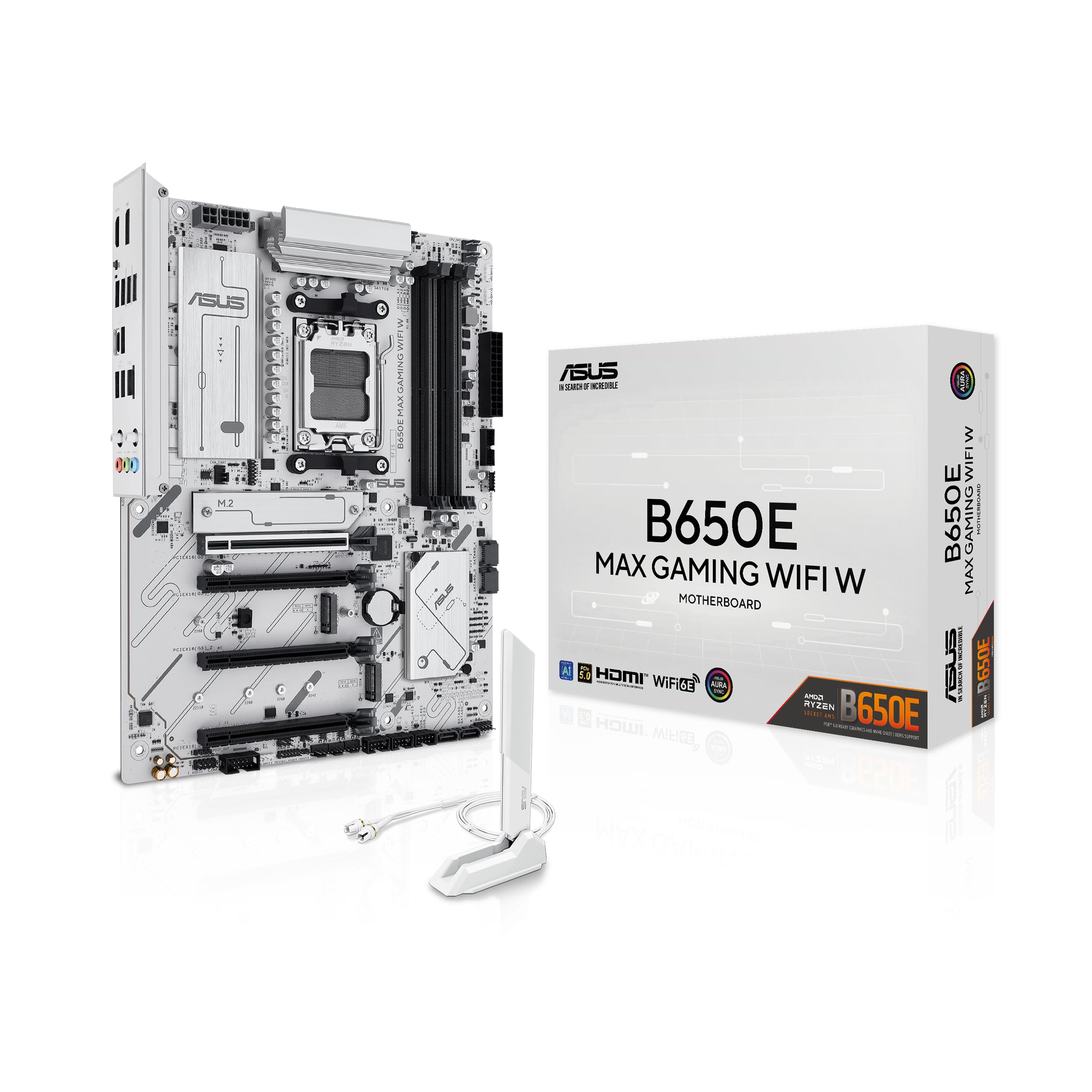 ASUS B650E MAX Gaming WiFi W Mainboard Sockel AMD AM5 (Ryzen 9000, DDR5 Speicher, PCIe 5.0, 3X M.2, WiFi 6E, BIOS Flashback, Aura Sync, CEC Tier II