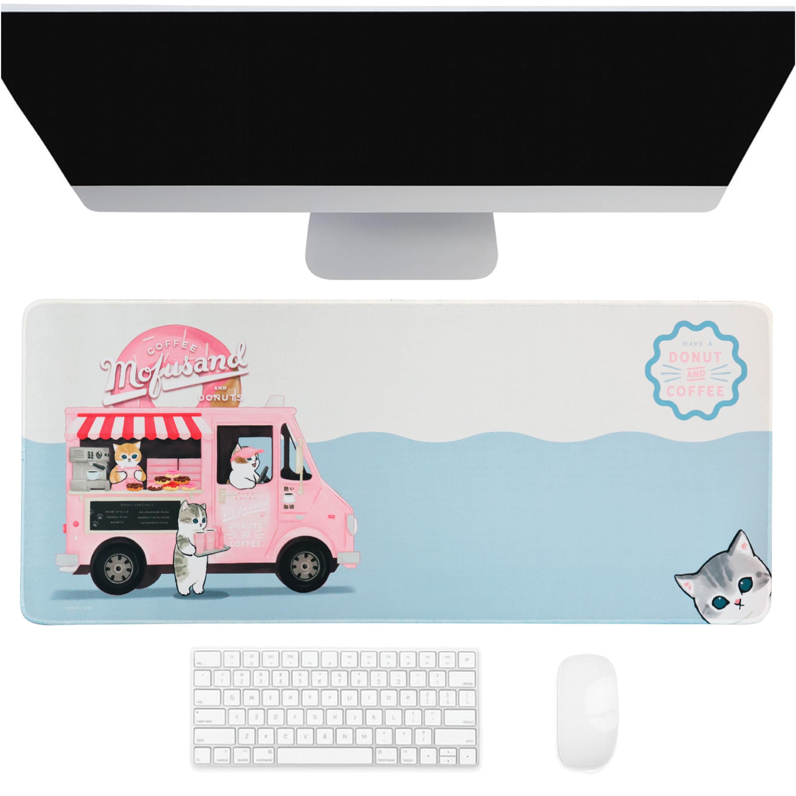 Mofusand Tappetino da scrivania Jumbo, tappetino per mouse da gioco e ufficio, base antiscivolo, superficie liscia per computer, laptop e tastiera