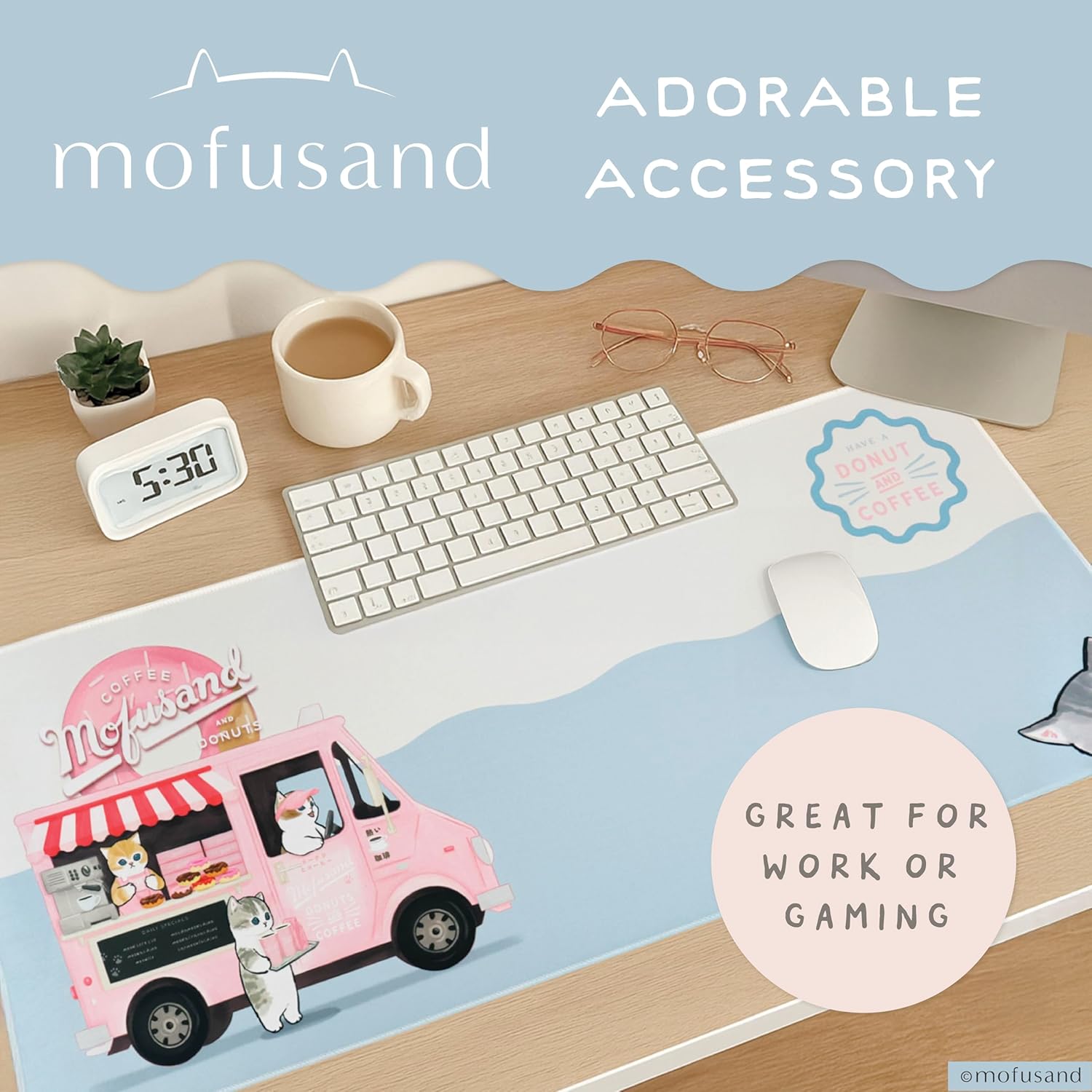 Mofusand Tappetino da scrivania Jumbo, tappetino per mouse da gioco e ufficio, base antiscivolo, superficie liscia per computer, laptop e tastiera