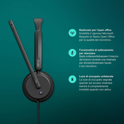 EPOS IMPACT 460T Cuffie Binaurali On-Ear con Cavo USB-C e USB-A, Doppio Microfono Noise-Cancelling, Certificato Teams, Plug-and-Play, Ottime per Ufficio, Lavoro da Casa, Zoom e Chiamate Business