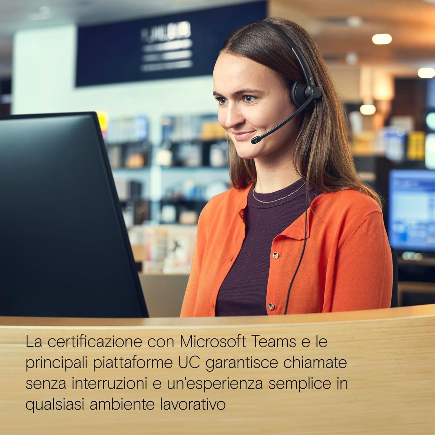 EPOS IMPACT 100 MS Mono USB-C+A Cuffie con Microfono, Certificate Microsoft Teams, Riduzione Rumore, Leggere, Supporto Silicone, Controllo Chiamate, Adattatore USB, Professionale UC, Nero