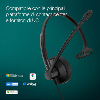 EPOS IMPACT 100 MS Mono USB-C+A Cuffie con Microfono, Certificate Microsoft Teams, Riduzione Rumore, Leggere, Supporto Silicone, Controllo Chiamate, Adattatore USB, Professionale UC, Nero