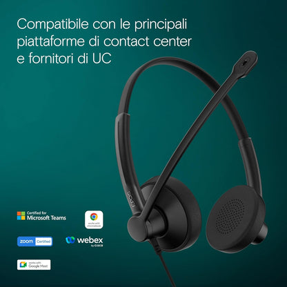 EPOS IMPACT 100 MS Stereo USB-C+A Cuffie con Microfono, Certificate Microsoft Teams, Cancellazione Rumore, Leggere, Controllo Chiamate, Auricolari Morbidi, Adattatore USB, Professionali UC
