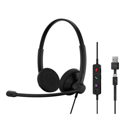 EPOS IMPACT 100 MS Stereo USB-C+A Cuffie con Microfono, Certificate Microsoft Teams, Cancellazione Rumore, Leggere, Controllo Chiamate, Auricolari Morbidi, Adattatore USB, Professionali UC