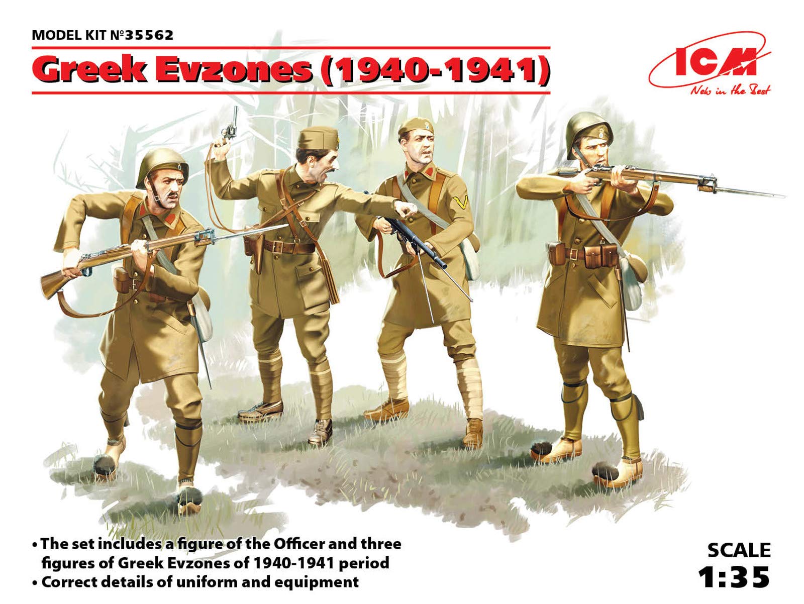 ICM ICM35562 1:35-Greek Evzones (1940-1941) 4 Figs, Black, Mittel