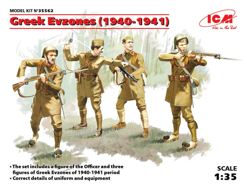 ICM ICM35562 1:35-Greek Evzones (1940-1941) 4 Figs, Black, Mittel