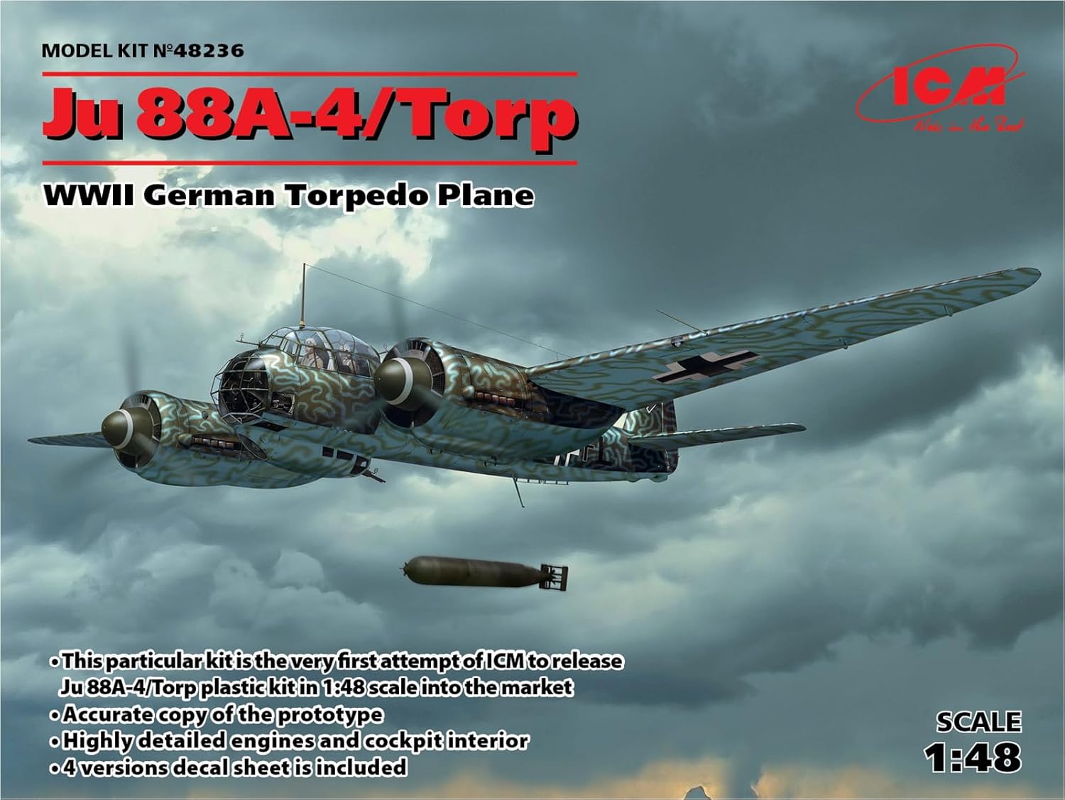 ICM Men's Icm 48236 Model Kit 88a-4 Torp/A-17 Tarpaulin 1 48 Ju 88A 4 Torp A 17 WWII German Torpedo Plane, Multicolor, One Size UK