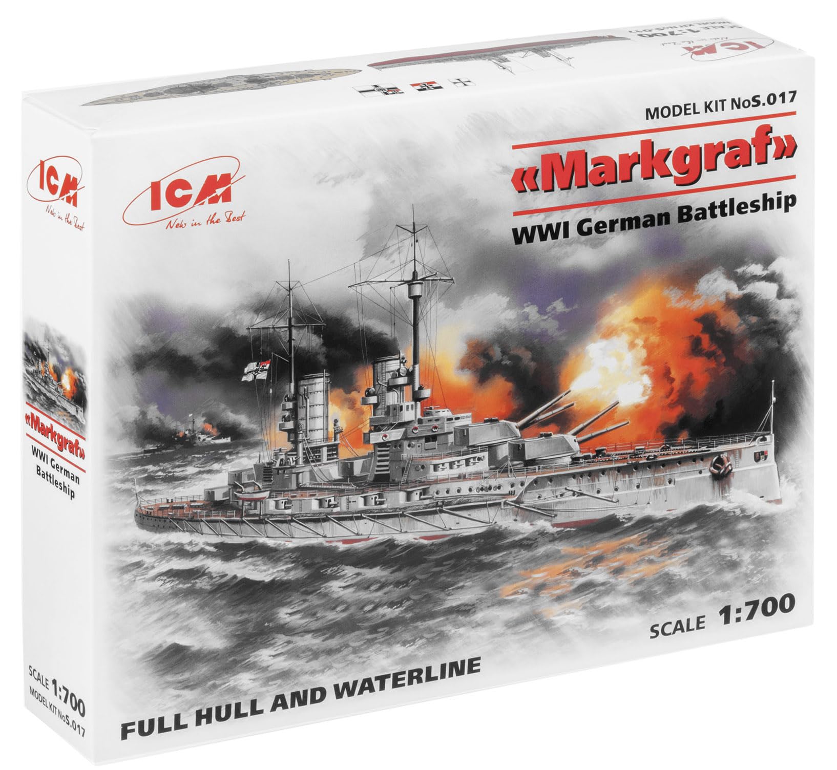 ICM S.017 - Modellino di Markgraf (full hull & waterline) WWI German Battleship, grigio