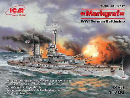 ICM S.017 - Modellino di Markgraf (full hull & waterline) WWI German Battleship, grigio