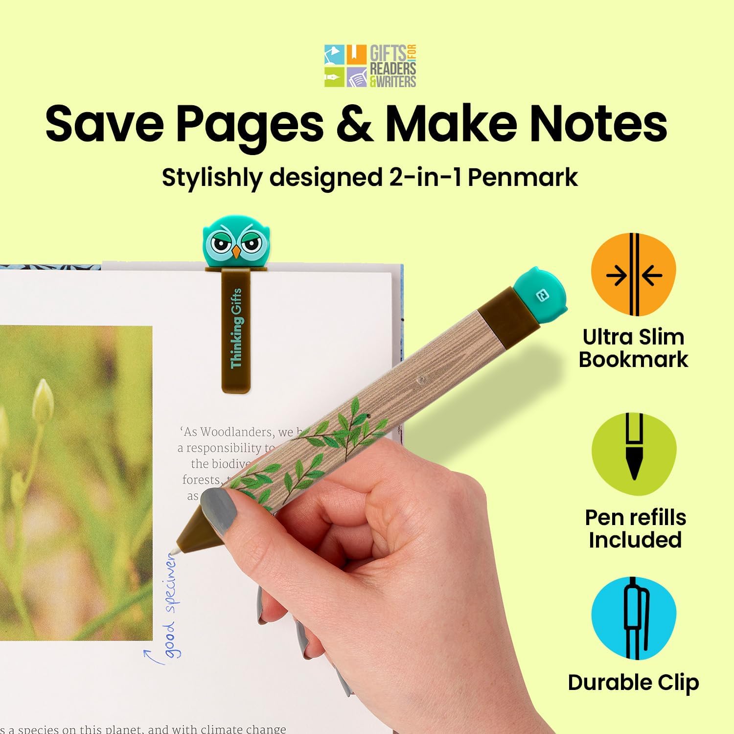 Gifts for Readers & Writers Pen Bookmark Owl with Refills 6pcs