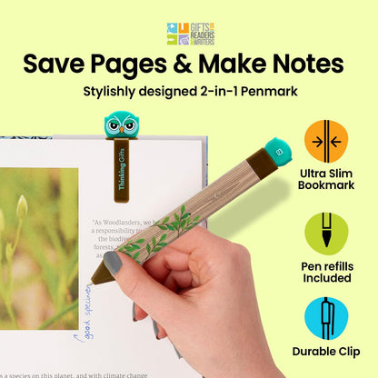 Gifts for Readers & Writers Pen Bookmark Owl with Refills 6pcs