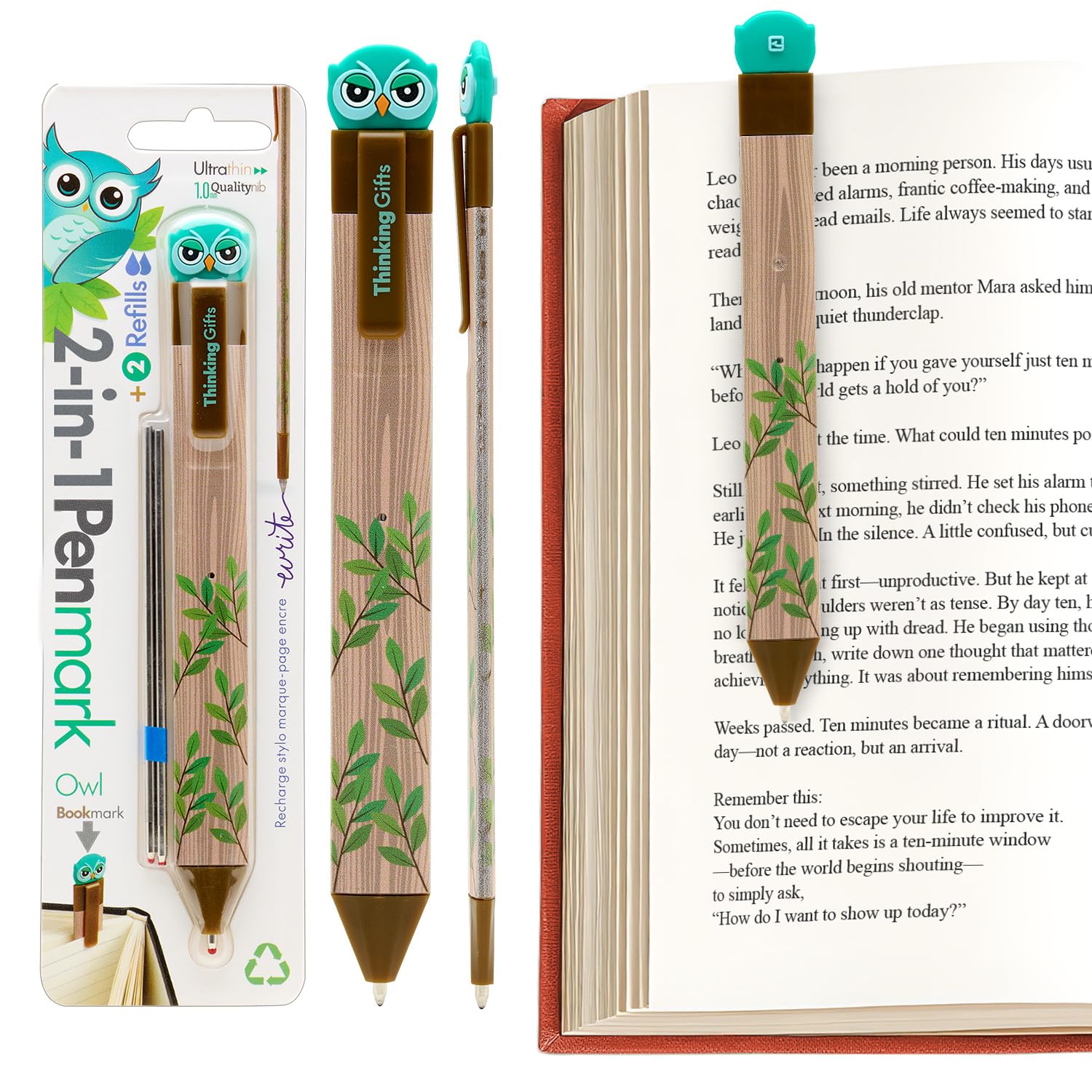 Gifts for Readers & Writers Pen Bookmark Owl with Refills 6pcs
