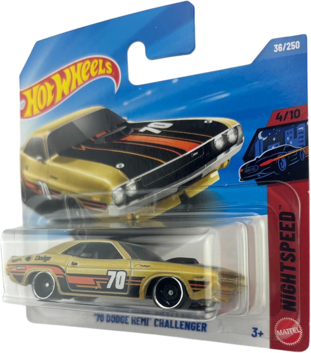 Hot Wheels '70 Dodge Hemi Challenger  Night Speed 4/10, 36/250, 1:64 Scale Diecast Toy Vehicle