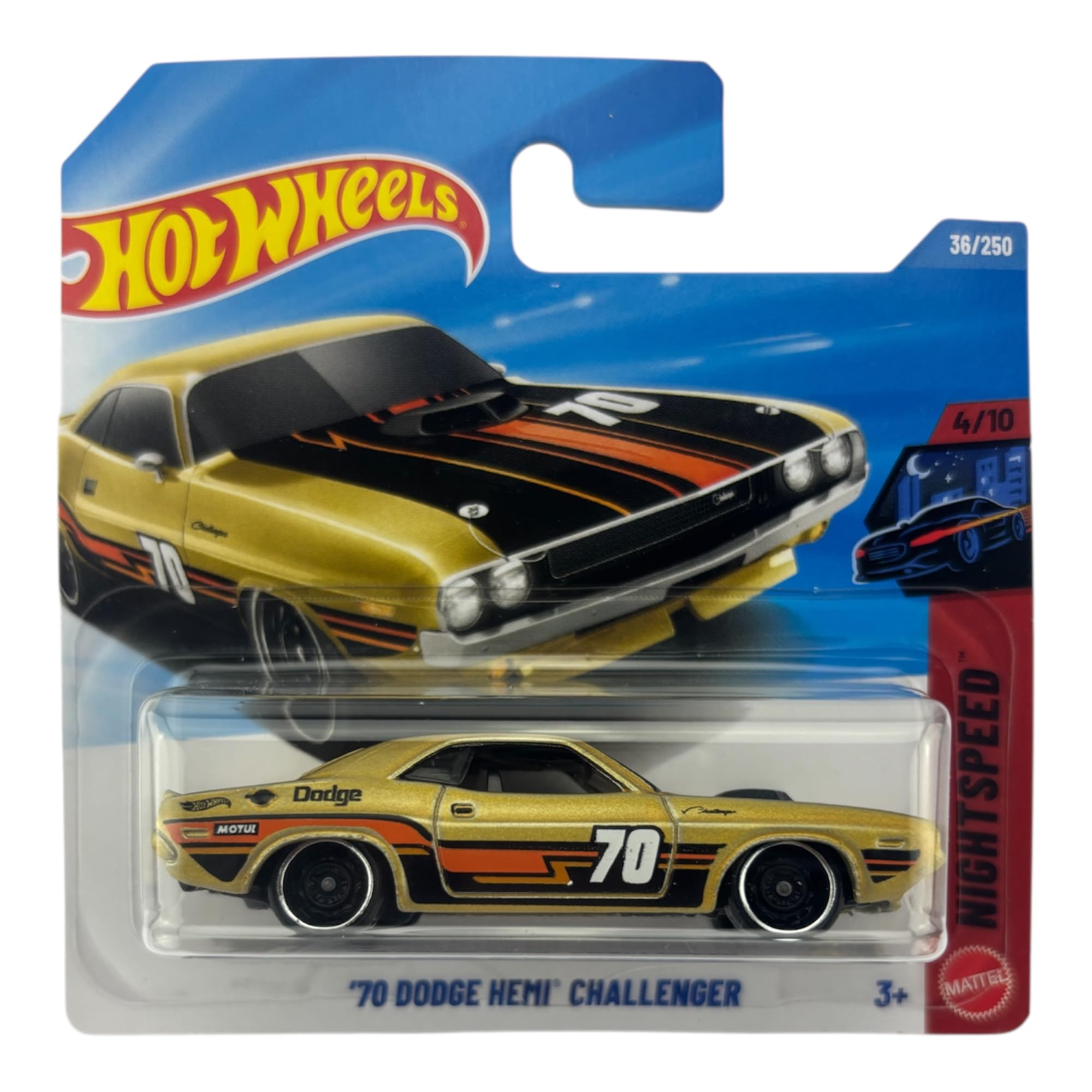 Hot Wheels '70 Dodge Hemi Challenger  Night Speed 4/10, 36/250, 1:64 Scale Diecast Toy Vehicle