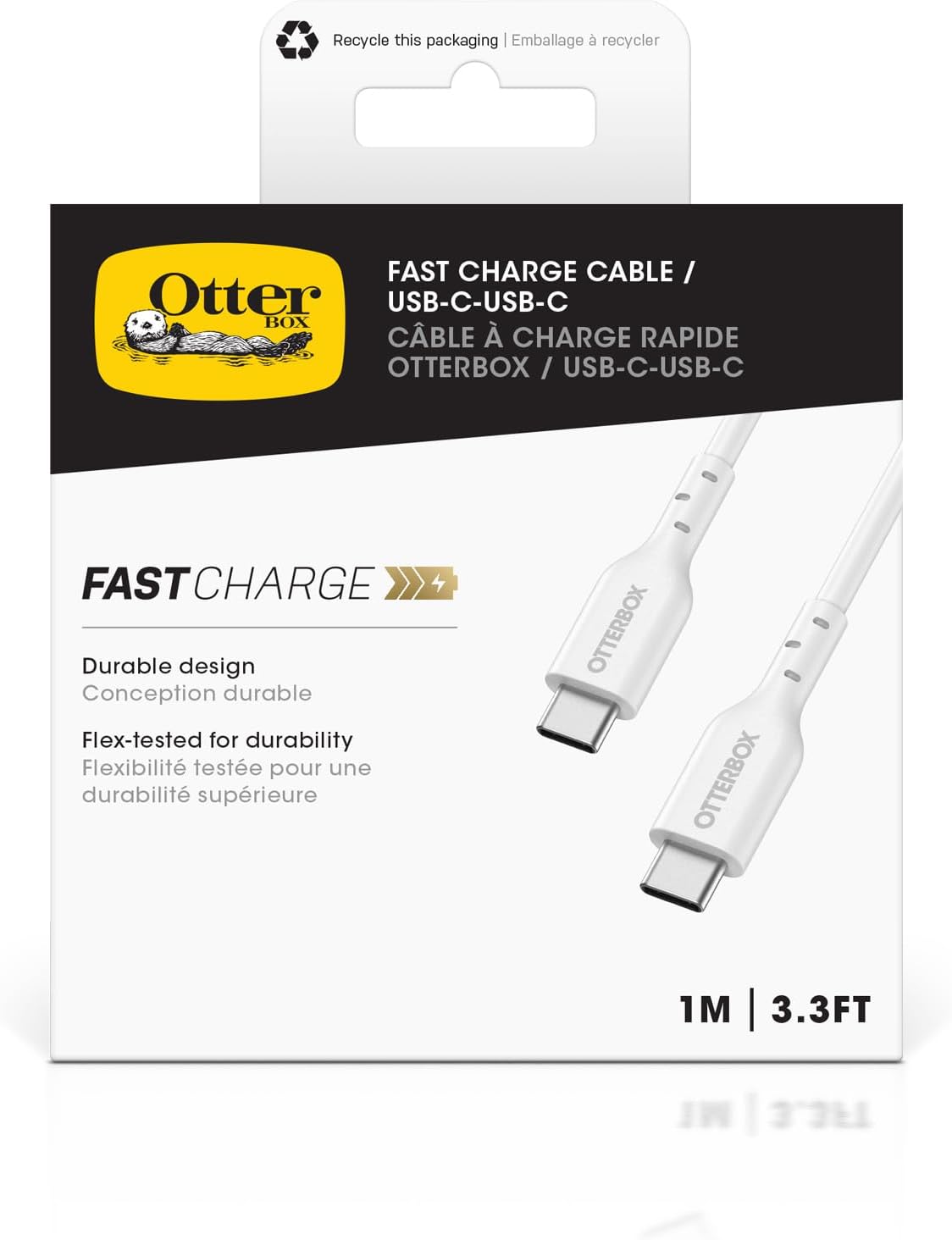 OtterBox Standard USB-C to USB-C PD Fast Charge Cable, Flex Tested and Durable, Fast Charging Cable for Smartphone and Tablet, 1M, White
